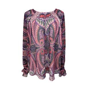 Loft Women's Sz XL Blouse Top Multicolored Paisley Print Lined Ruffle Trim